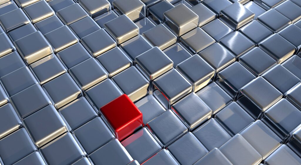 Futuristic Metallic Cube Wallpaper with Bold Red Accent