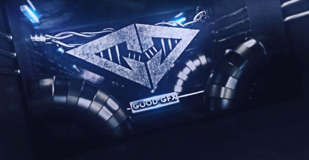 Futuristic metallic diamond logo with honeycomb texture and glowing deep blue Good GFX design Wallpaper