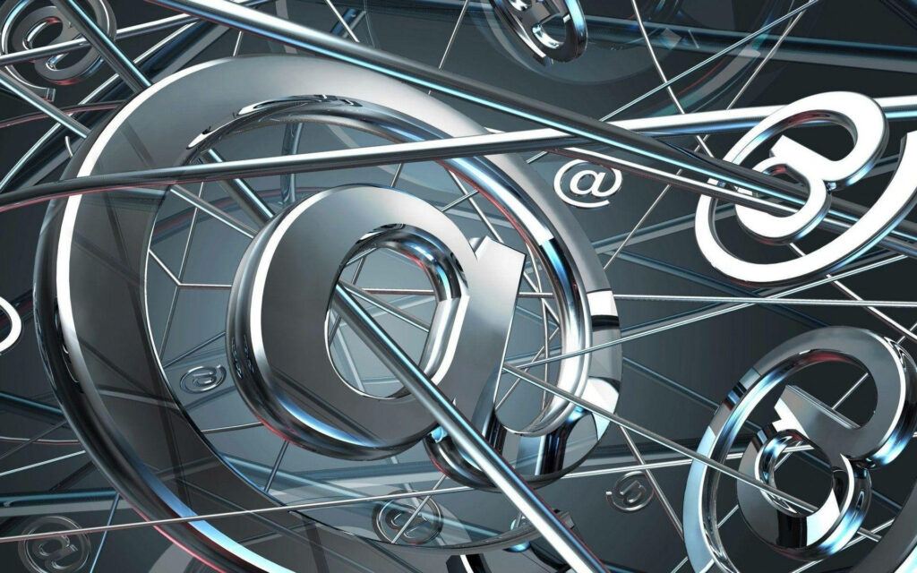 Futuristic metallic email symbols wallpaper with shiny silver tones and digital technology theme