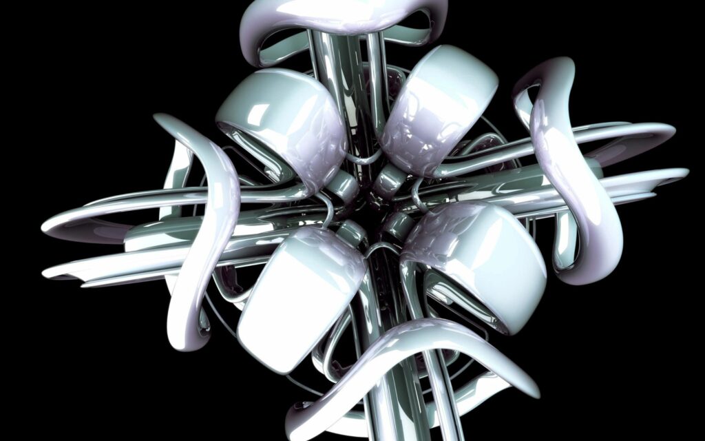 Futuristic Metallic Wallpaper: Intricate Design on Black Background