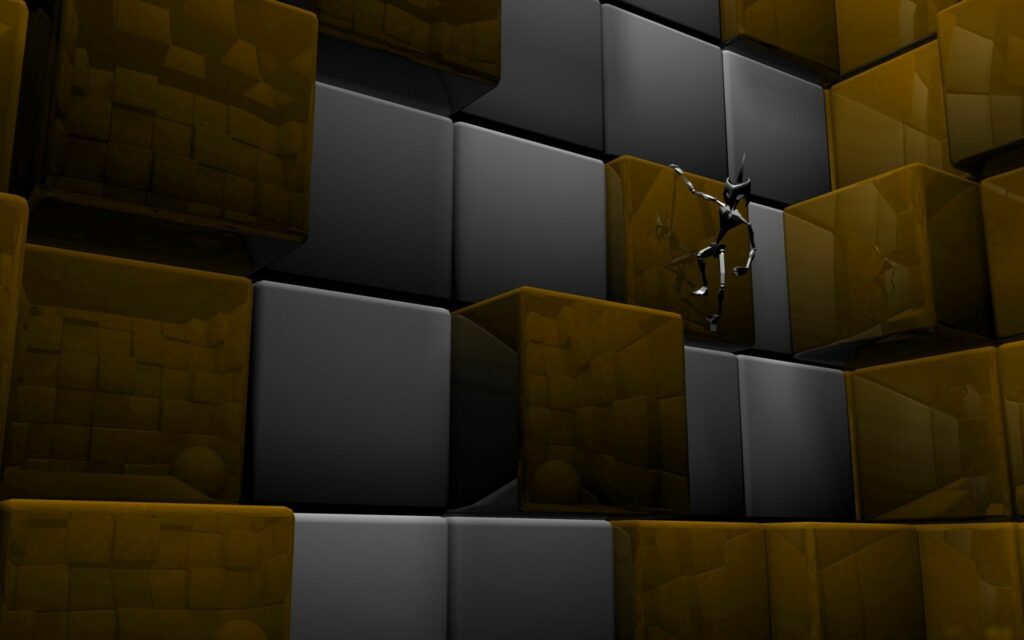 Futuristic Robot Climbing Cubes - Modern 1920x1200 Wallpaper