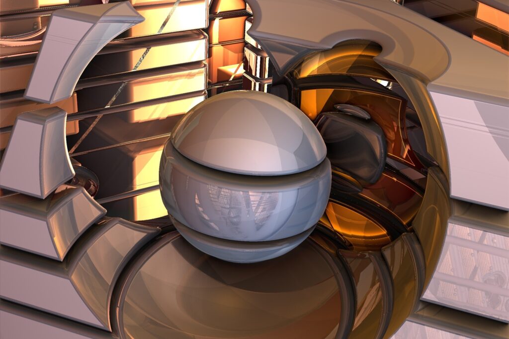 High-Res Metallic Sphere Wallpaper with Geometric Background