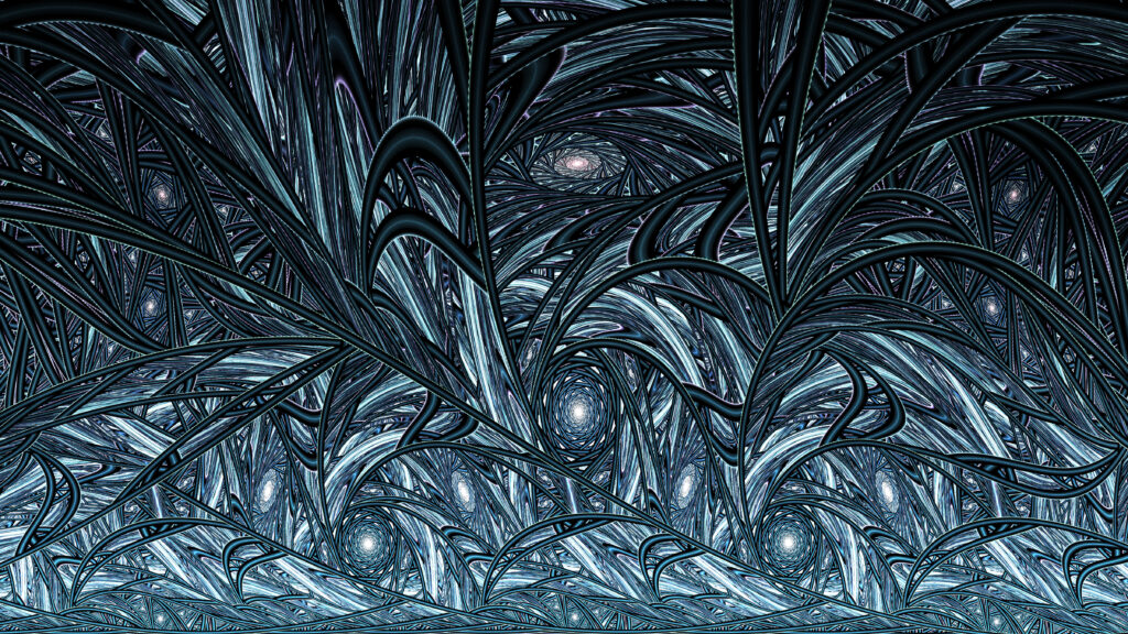 Futuristic Abstract Wallpaper: Metallic Spirals & Glowing Patterns