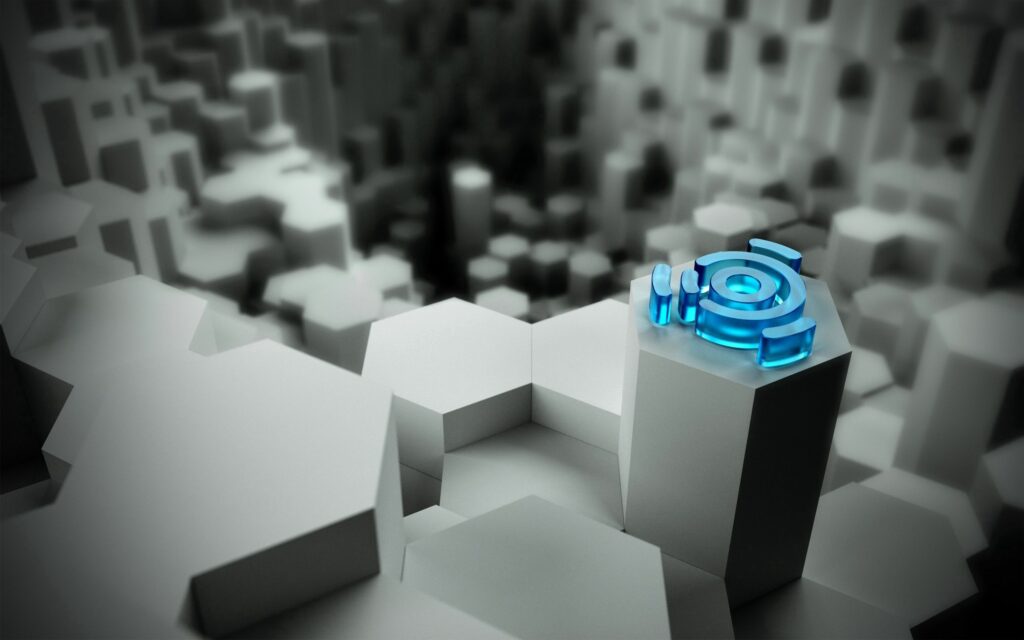 Futuristic Minimalist Landscape Wallpaper: Hexagons & Luminous Blue