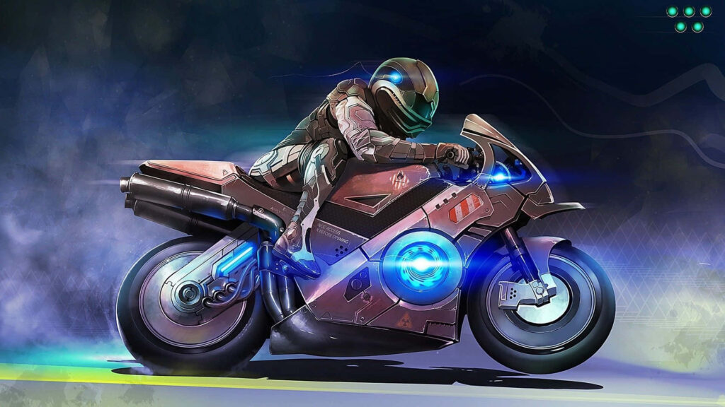 Futuristic Motorbike Rider in Neon Sci-Fi Wallpaper Background
