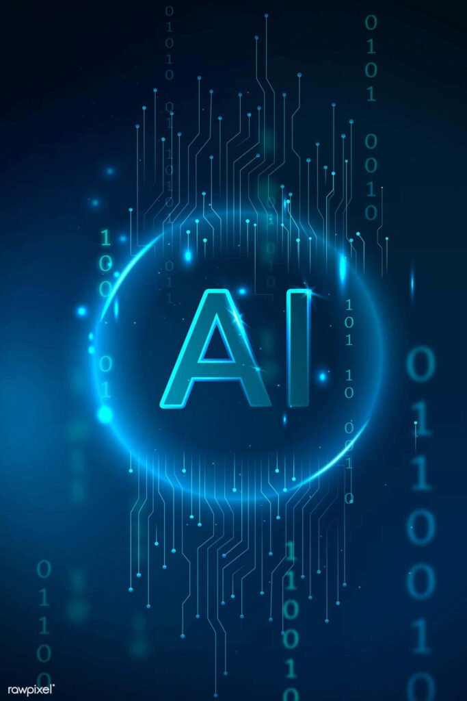 Futuristic Neon AI Wallpaper: Glowing Circuitry & Binary Code Design