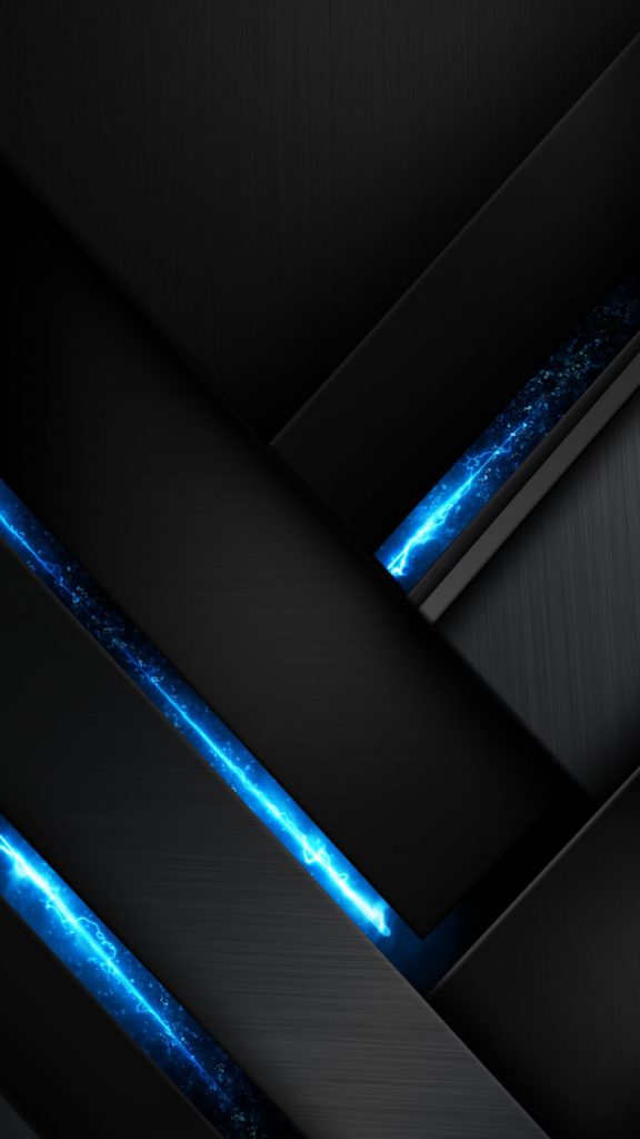 Futuristic HD phone wallpaper with dark metallic panels and neon blue electric currents background