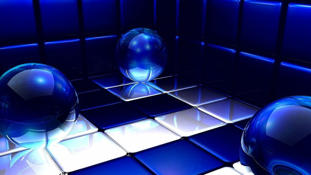 Futuristic Neon Blue Wallpaper with Reflective Spheres - 1920x1080
