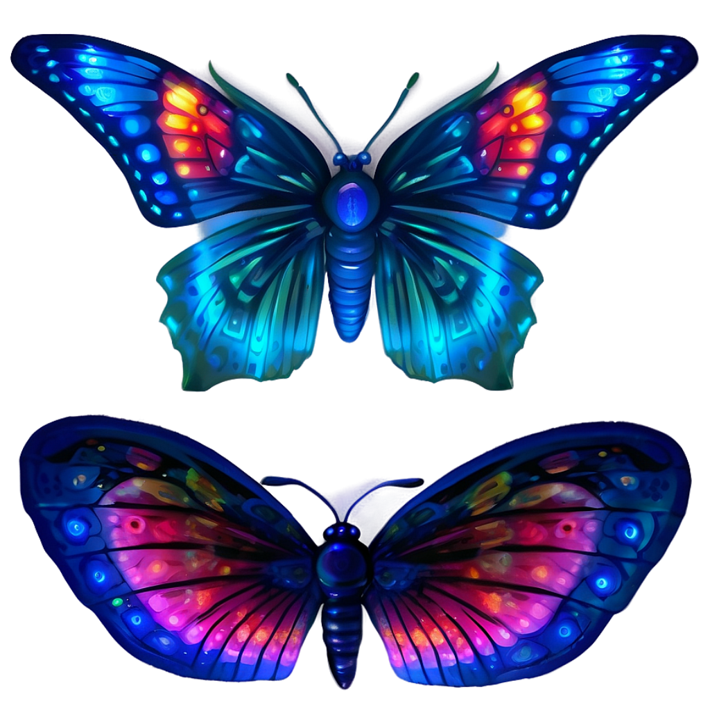 Futuristic Butterfly Wallpaper in Neon Blue, Red & Purple Hues