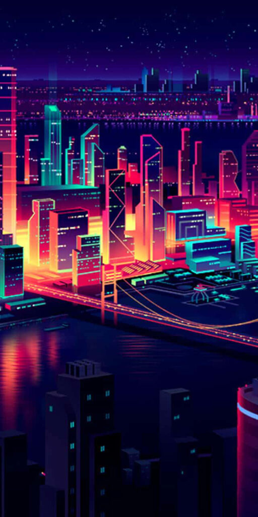 Futuristic Neon Cityscape Wallpaper: Vibrant Urban Night Lights