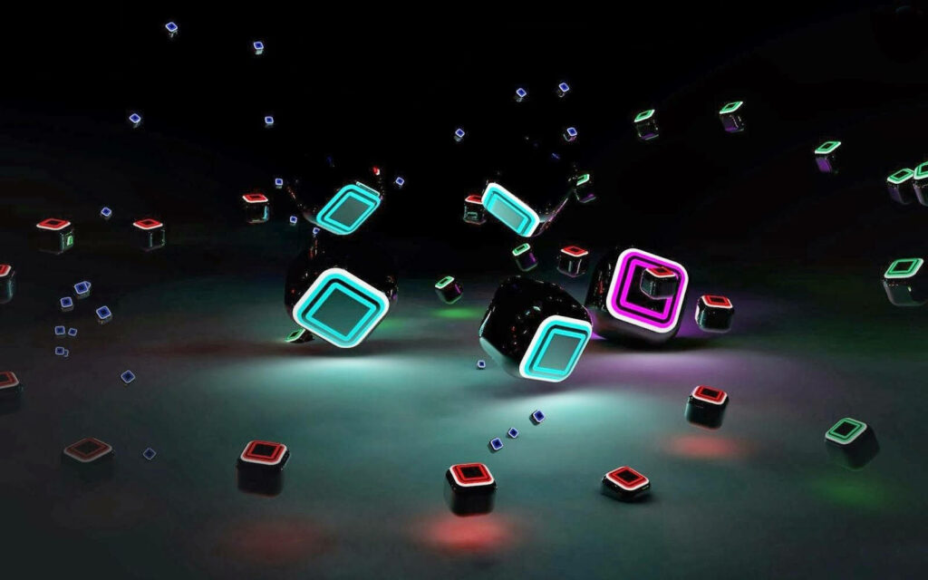 Futuristic Neon Cube Wallpaper: Illuminated Tech Background