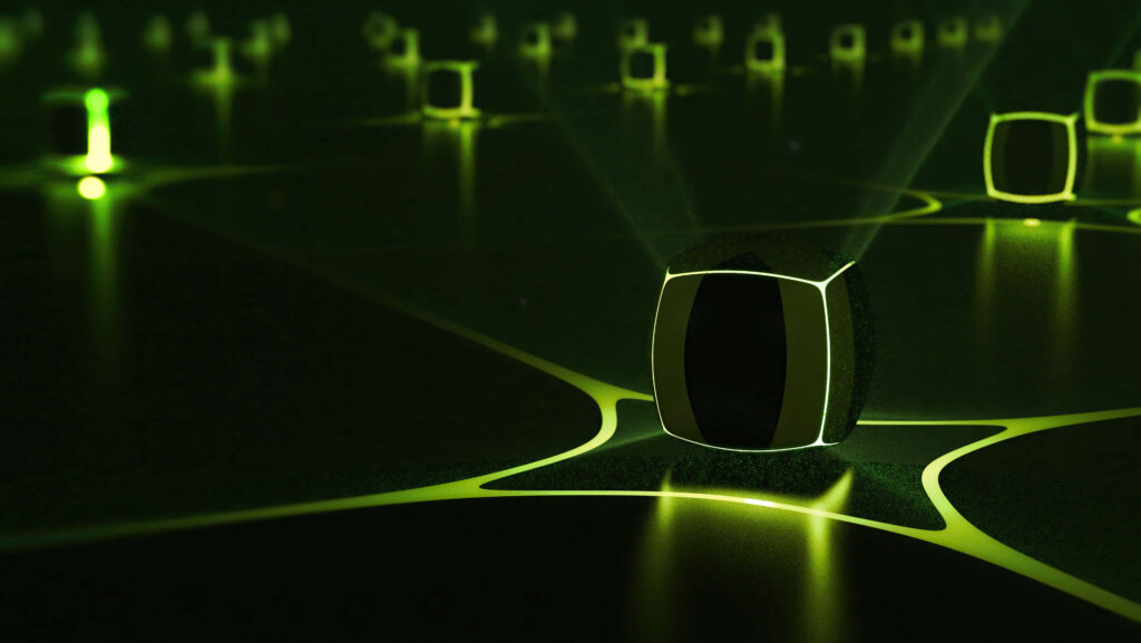 Futuristic 3D Neon Green Interface Wallpaper: High-Tech Background