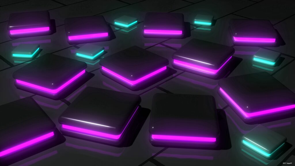 Futuristic Neon Lilac & Teal Tile Wallpaper - 2560x1440 Sci-Fi Design