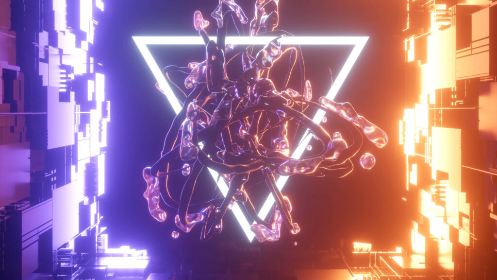 Futuristic Neon Triangle Abstract Wallpaper in Purple & Orange Glow