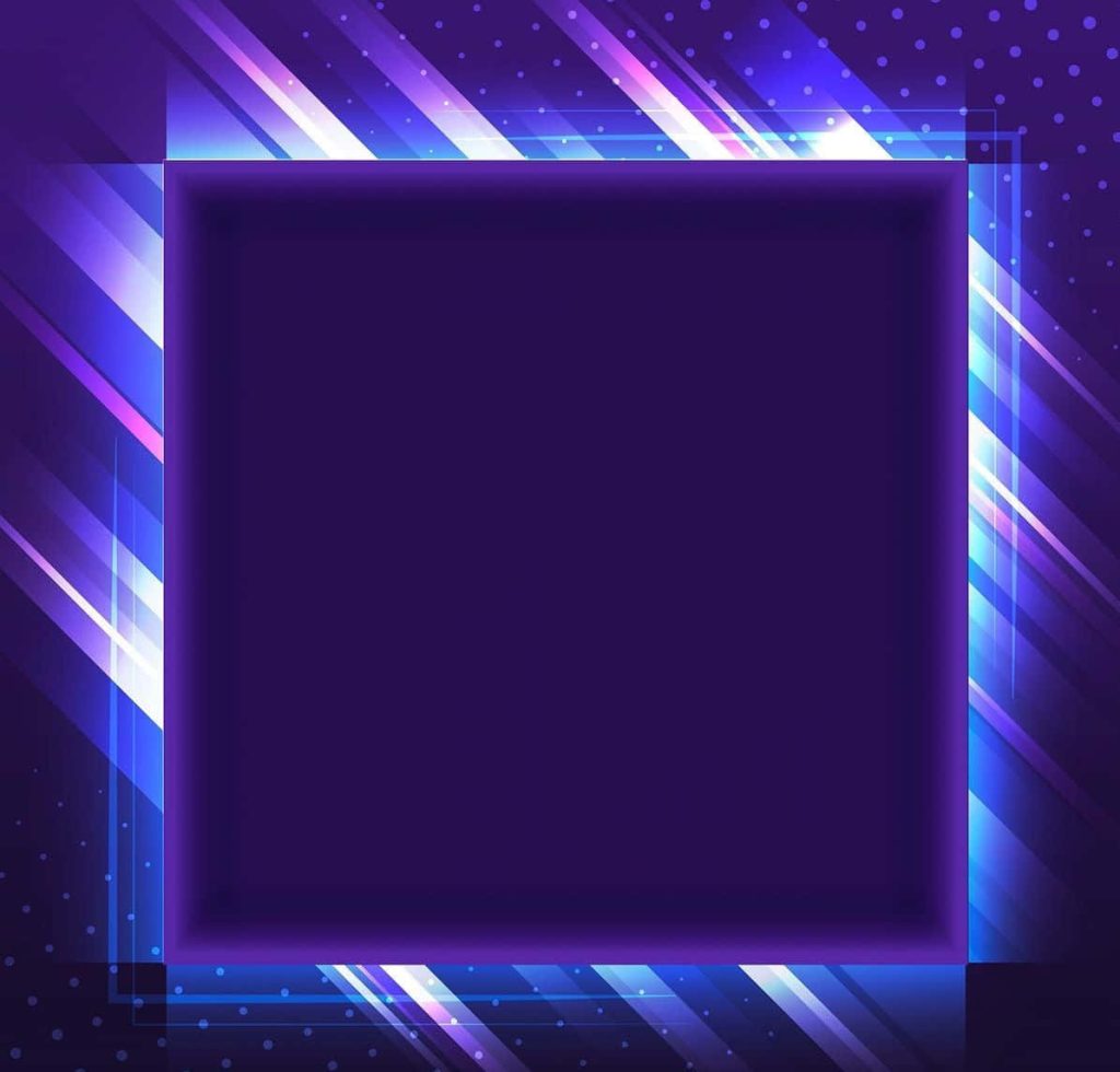 Futuristic abstract wallpaper with dark purple square and glowing violet cyan neon streaks background