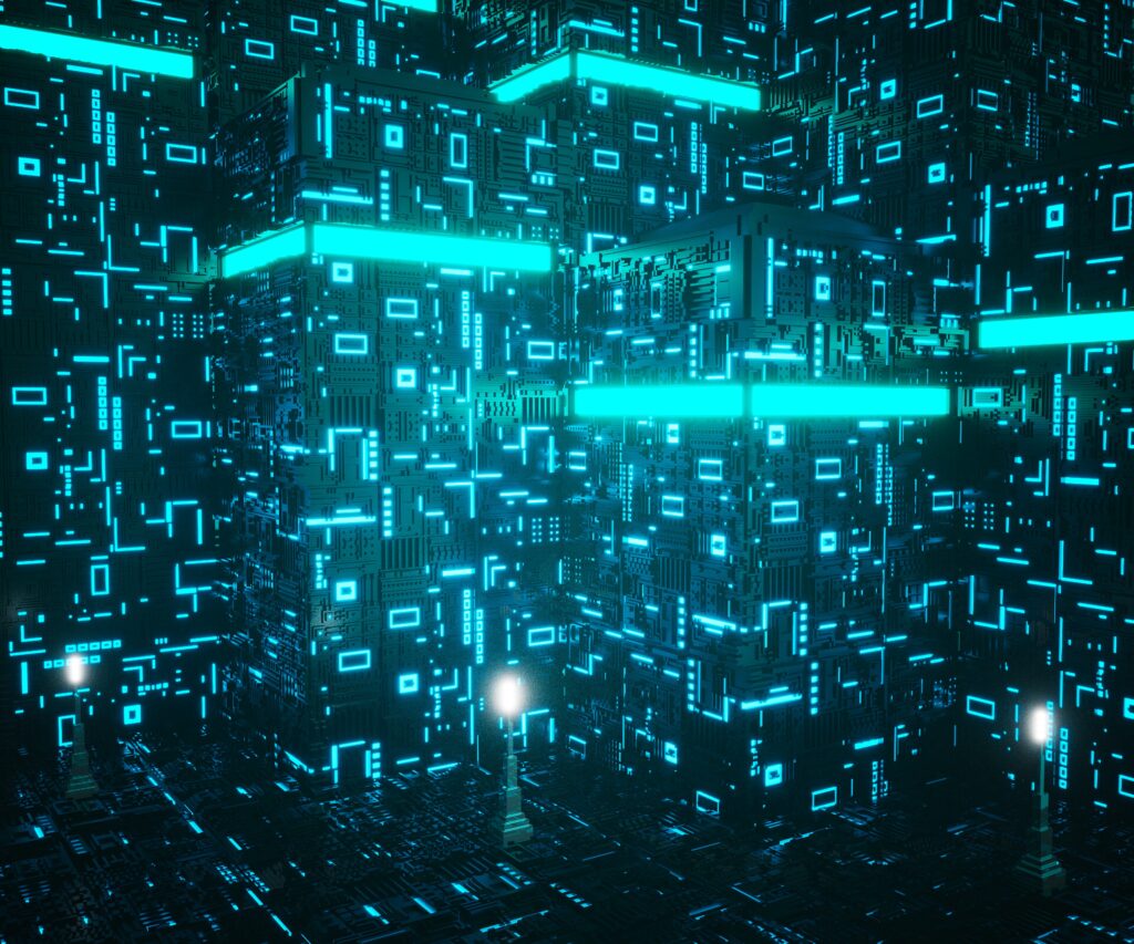 Futuristic Neon Digital Landscape Wallpaper - 3840x3200 Background