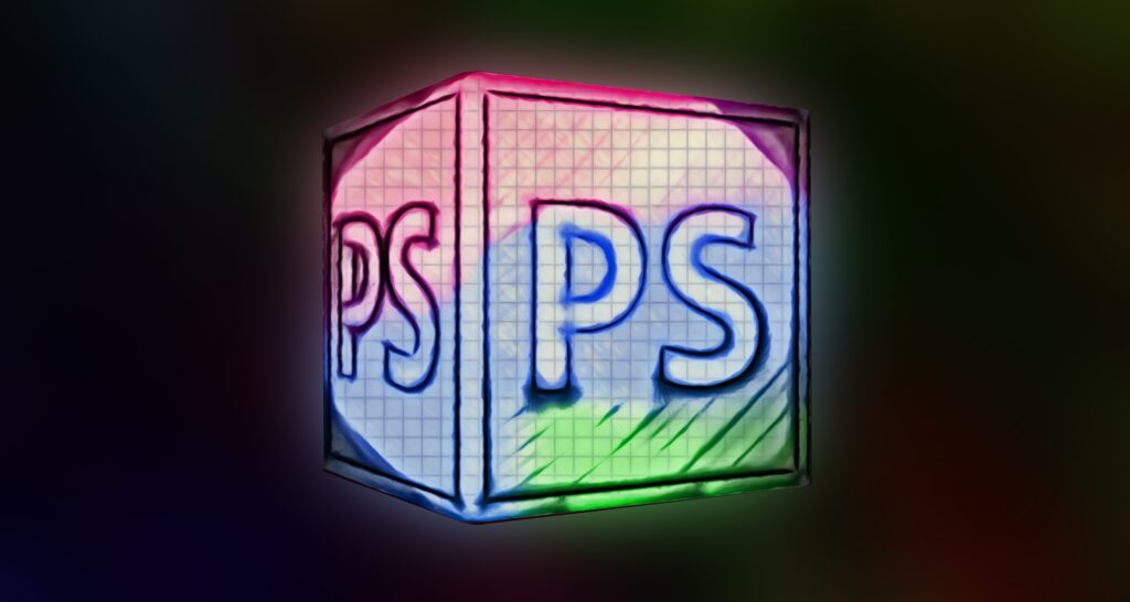 Futuristic PS Logo 3D Cube Wallpaper: Multicolored Design Background