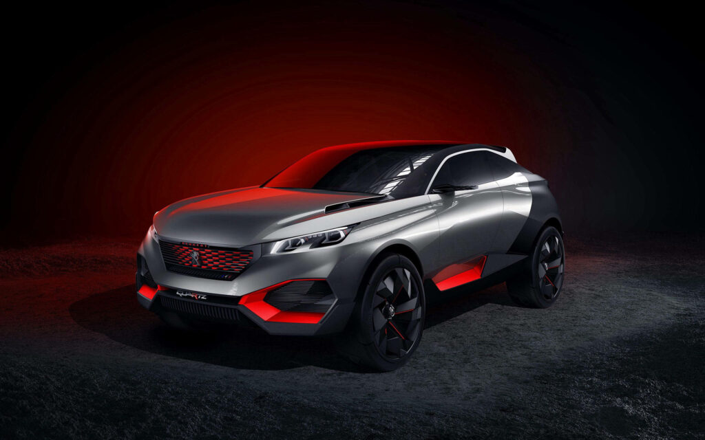 Futuristic Peugeot Car Wallpaper with Striking Red Ambient Lighting