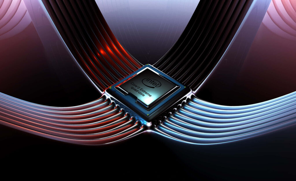Futuristic Wallpaper: High-Tech Processor Chip & Vibrant Energy Flows