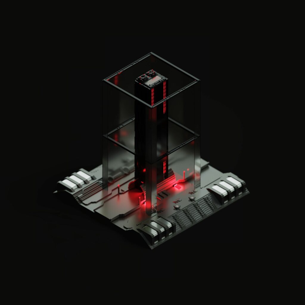 Futuristic Processor 3D Wallpaper: Advanced Tech with Red Accents