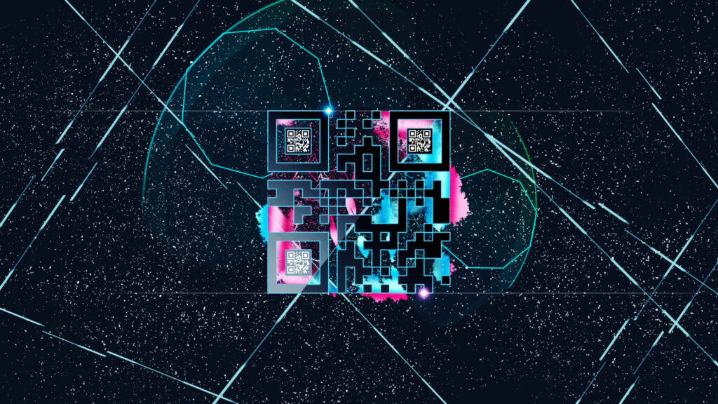 Futuristic QR Code Wallpaper: Neon Cosmic Design Background