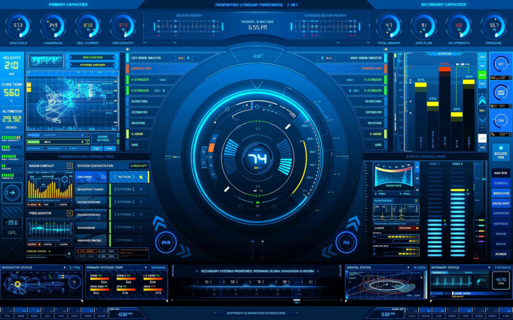 Futuristic Rainmeter Wallpaper: High-Tech IT Design with Neon Elements