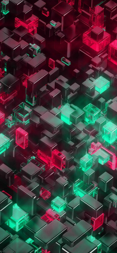 3D Red & Green Cube Wallpaper: Futuristic Abstract iPhone Background