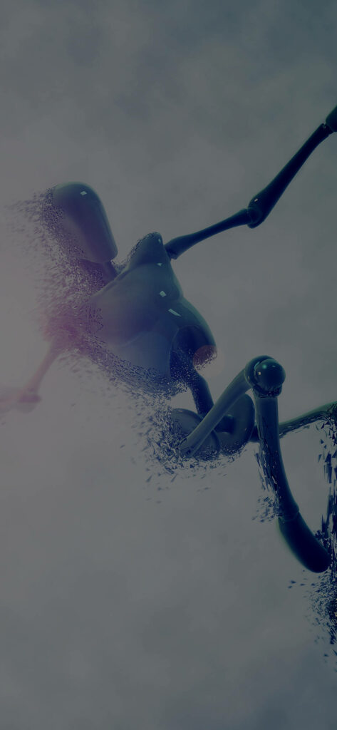 Futuristic Robot Disintegration Wallpaper - Minimalist 3D Design