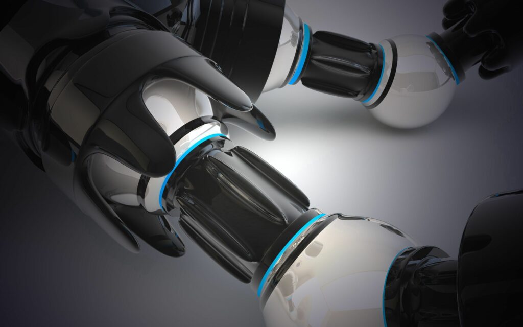 Futuristic Robot Wallpaper: Glossy Black & Blue Accents, 2560x1600