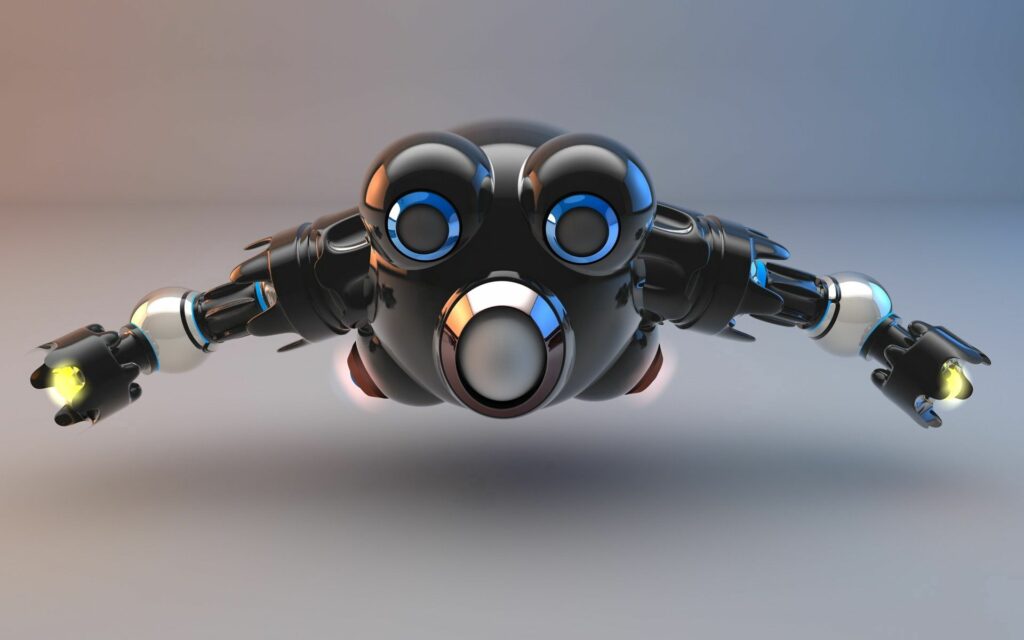 Futuristic Robot Wallpaper: Sleek Metallic Design with Blue Glow