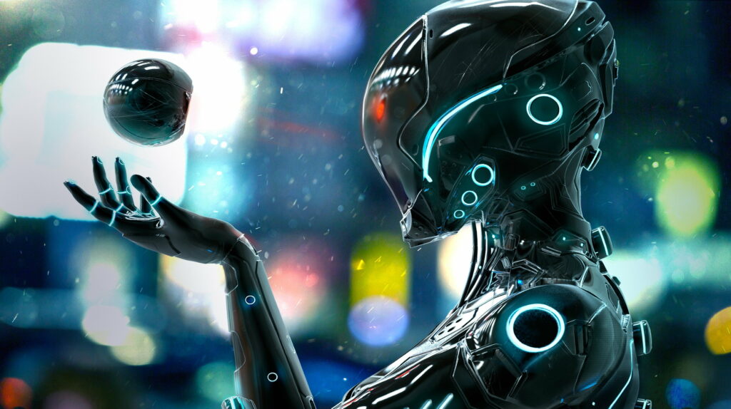 Mechanical Sentinel: Exploring a Futuristic Sci Fi World with a QHD Wallpaper Background