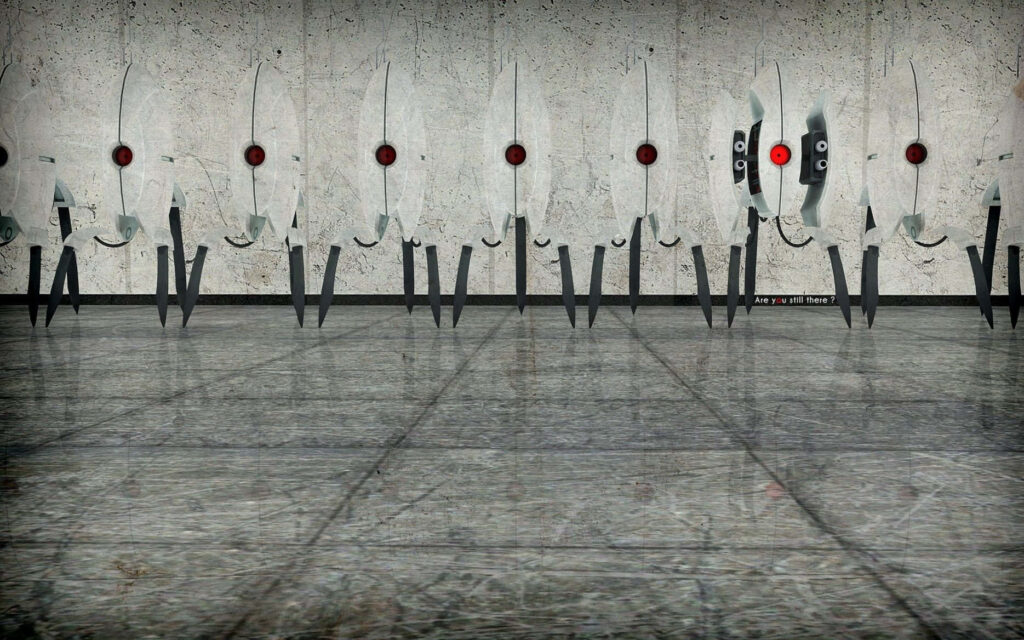 Futuristic Robotic Turrets Wallpaper: Symmetrical Industrial Design