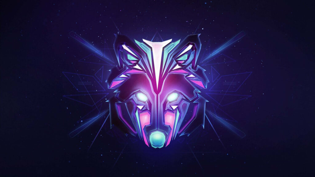 Futuristic Neon Wolf Wallpaper: Geometric Design & Starry Background