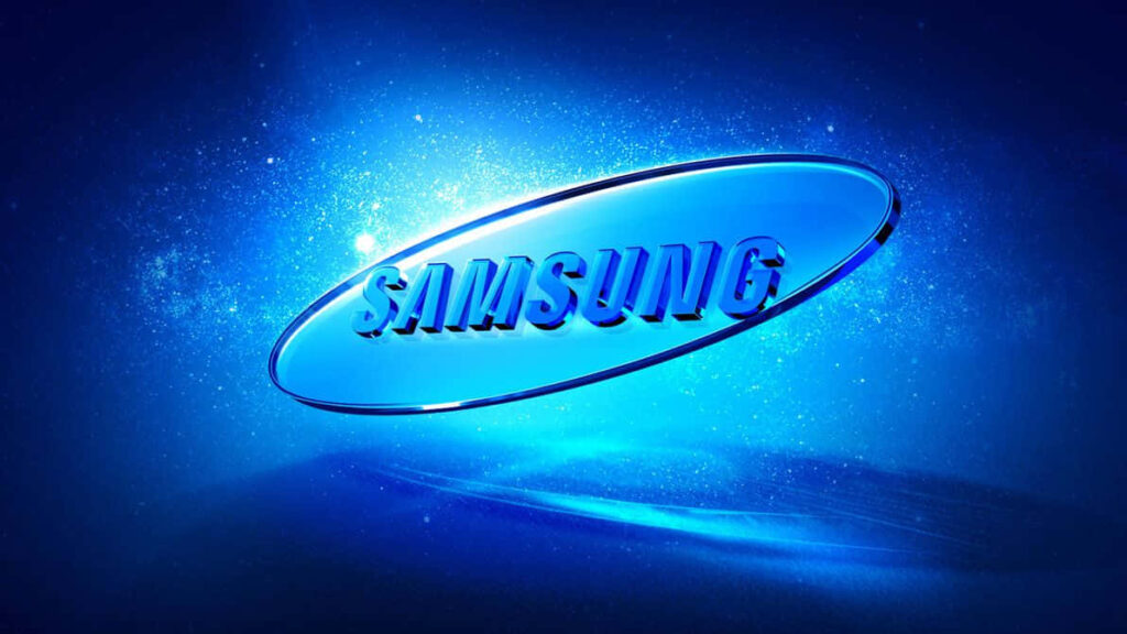 Futuristic Samsung Logo Wallpaper: Blue Cosmic Gradient Background
