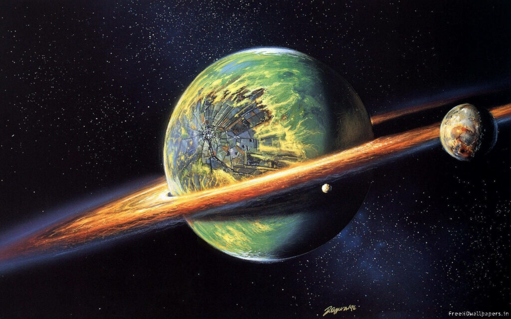 Futuristic Saturn Wallpaper: Artistic Space Background with Rings