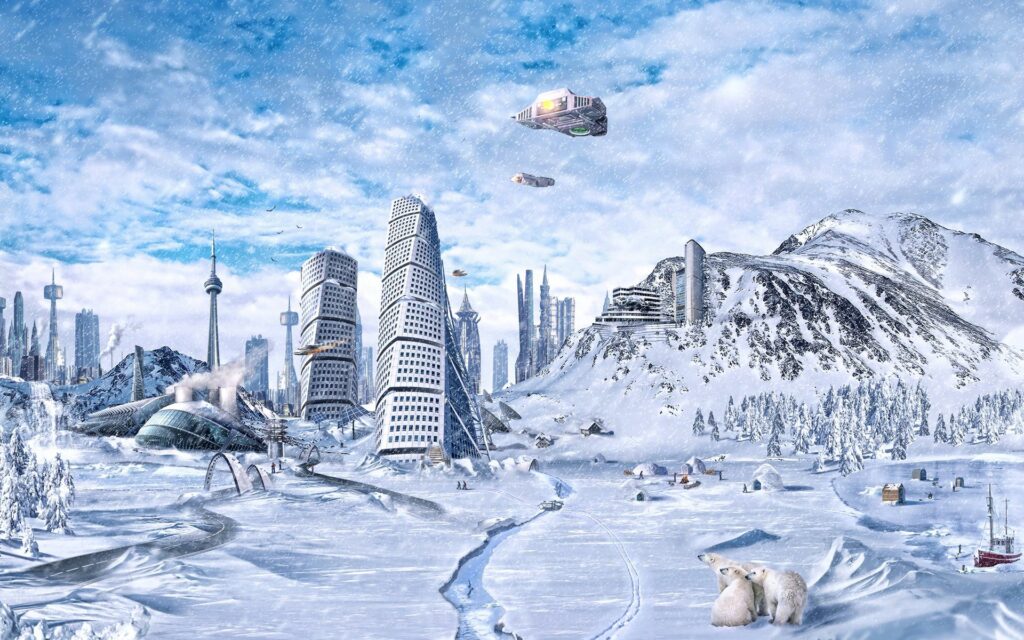 Futuristic Sci-Fi City in Snowy Landscape - 1920x1200 Wallpaper