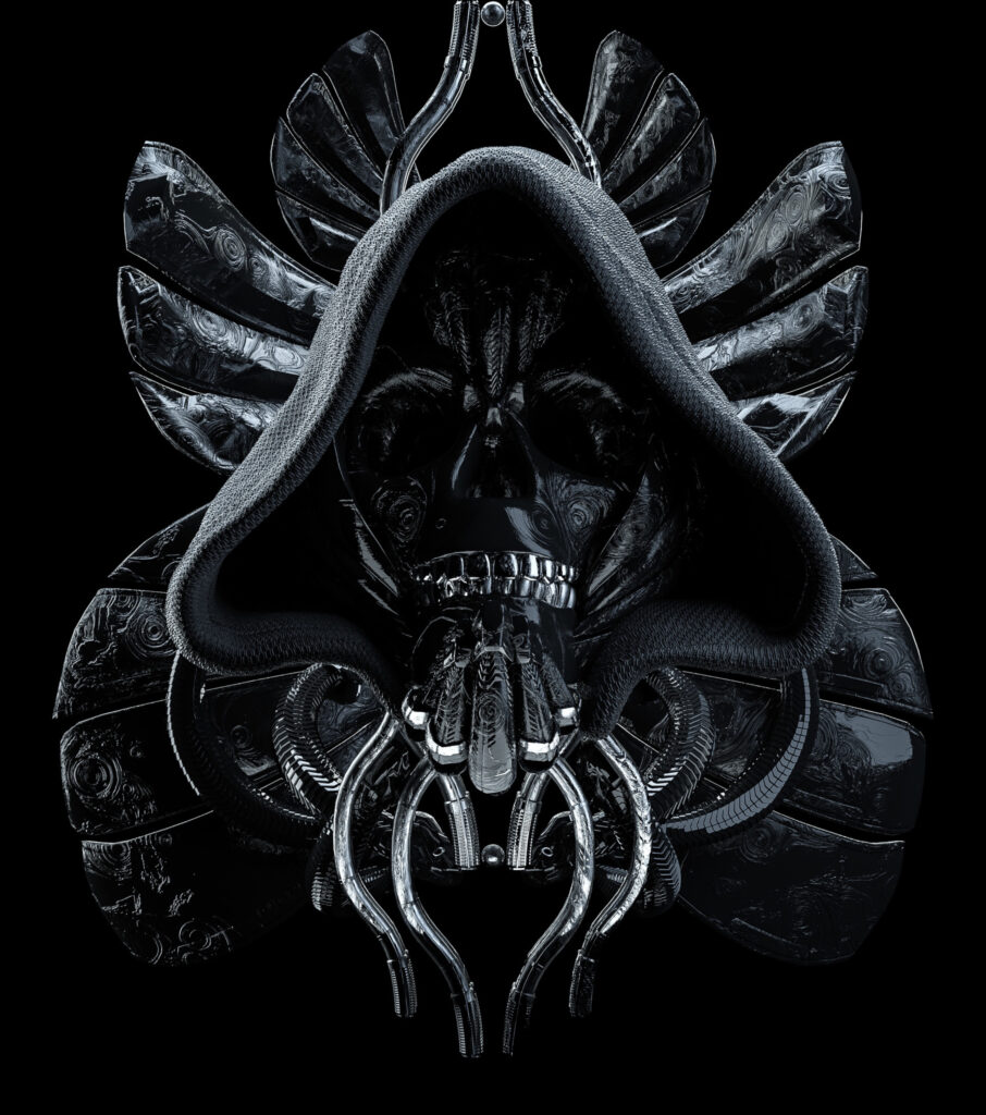 Futuristic Sci-Fi Skull Wallpaper: Eerie Mechanical Aesthetic