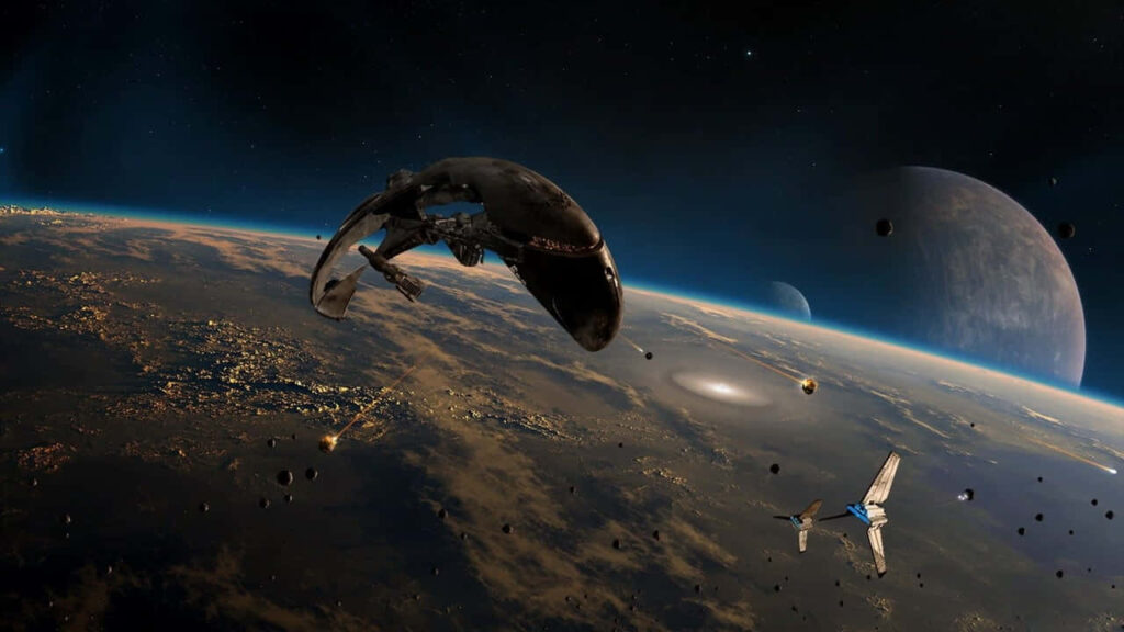 Futuristic Space Wallpaper: Stunning Sci-Fi Scene with Spaceships
