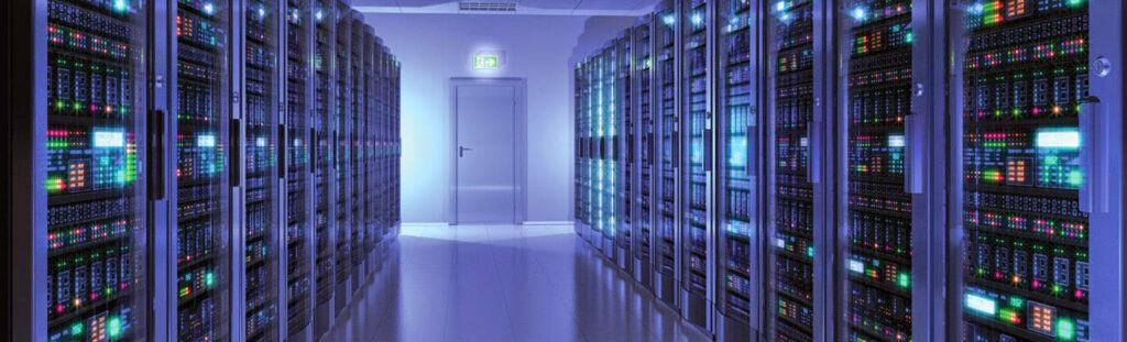 Sleek Server Room: Futuristic Tech Wallpaper for LinkedIn Cover