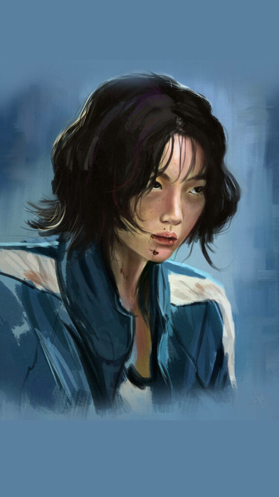 Squid Game's Kang Sae Byeok: A Mesmerizing Digital Portrait in Blue Wallpaper