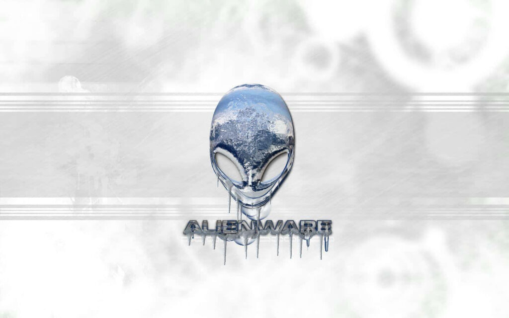 Silver Alienware alien head logo on frosted background futuristic high tech wallpaper design