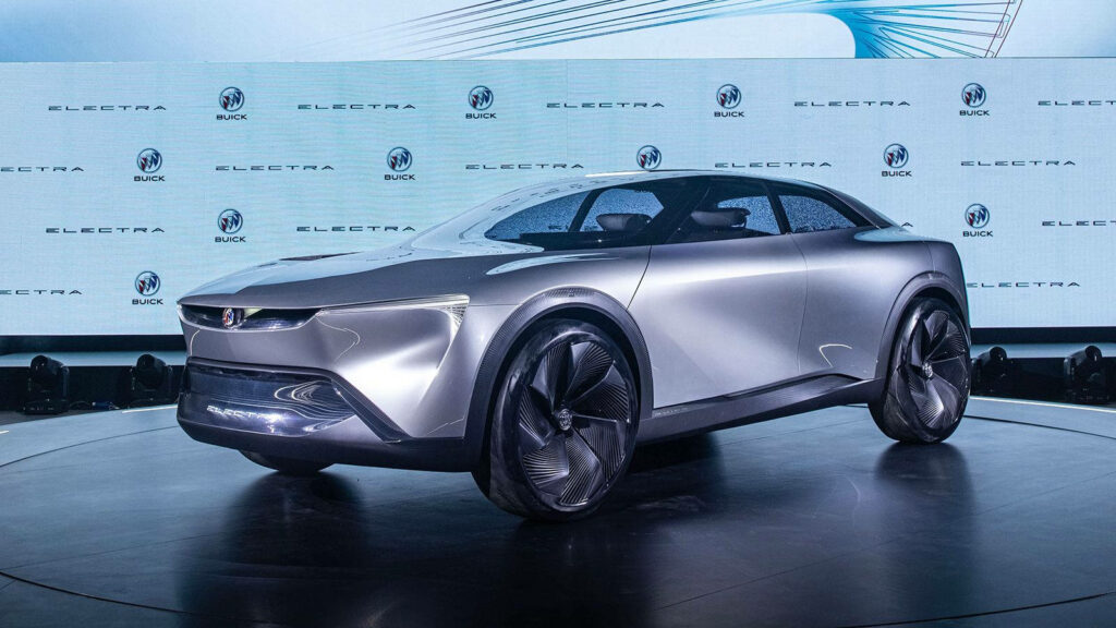 Silver Buick Electra concept car showcasing futuristic design aerodynamic shape and bold wheels Wallpaper