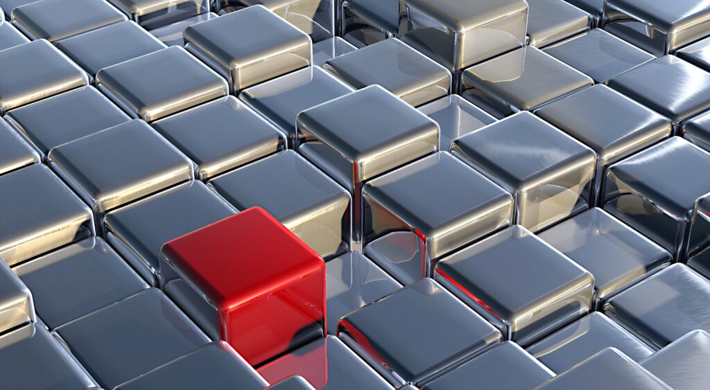 Futuristic Metallic Cube Wallpaper: Silver & Red Abstract Background