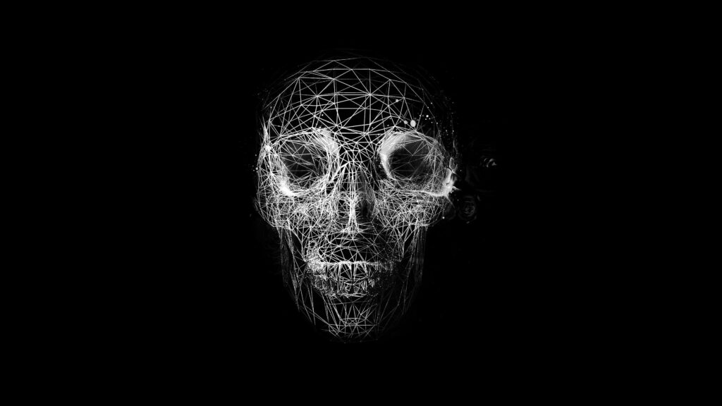 Striking Skull Abstract Wallpaper: Geometric White on Black