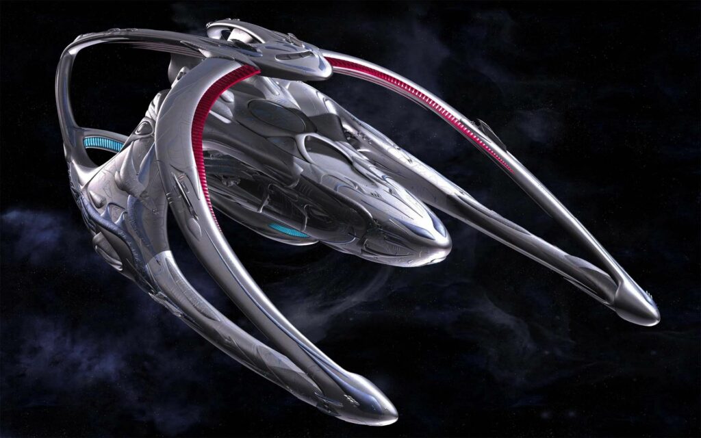 Sleek Futuristic Spaceship in Starry Cosmic Background Wallpaper
