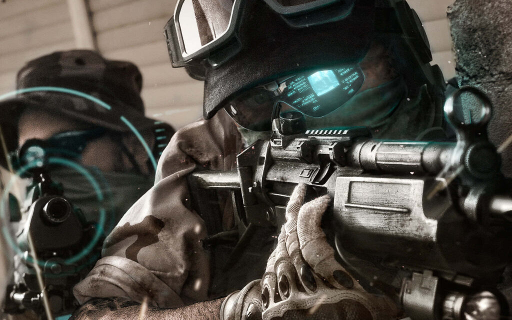 Futuristic Soldiers in Combat: Intense Wallpaper Background