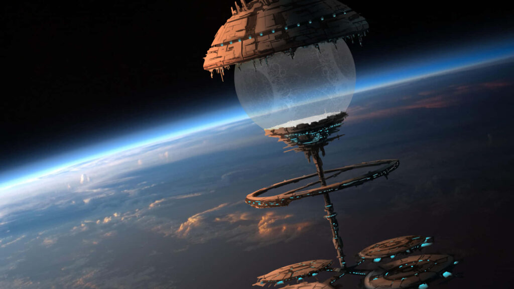 Futuristic Space Station Wallpaper: Mesmerizing Earth Horizon View