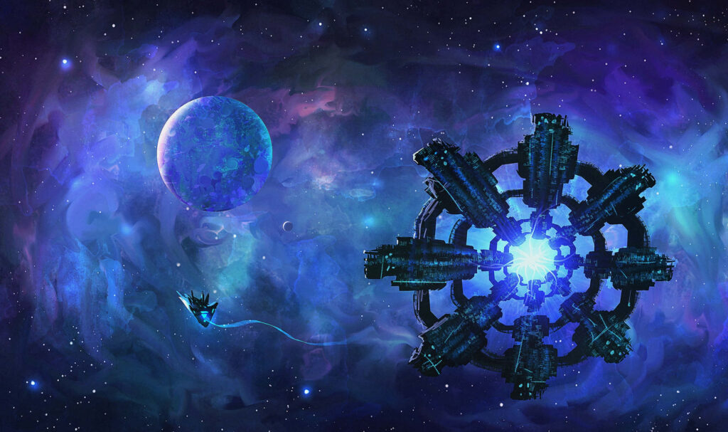 Futuristic Space Station Wallpaper: Vibrant Cosmic Background