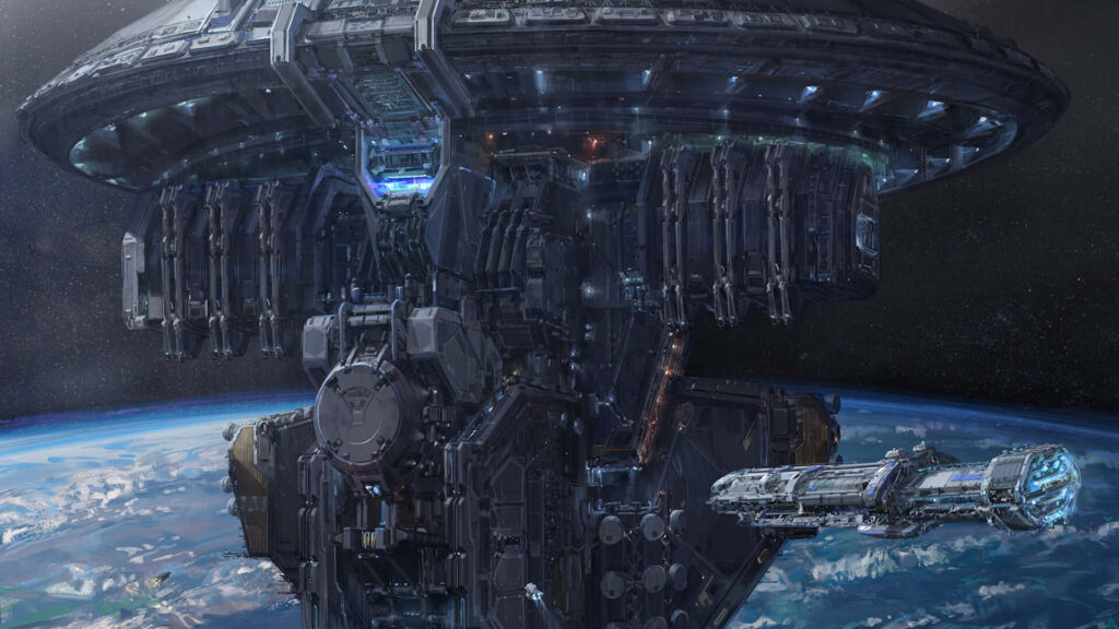 Futuristic Space Station Wallpaper: Earth Below & Advanced Tech
