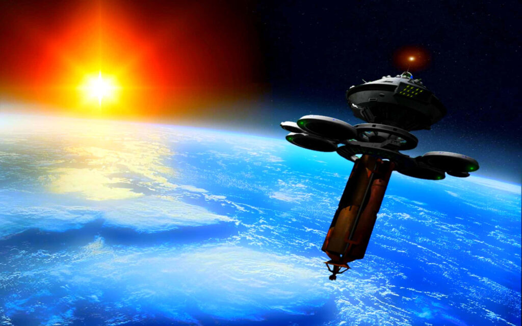Futuristic Space Station Wallpaper: Sunrise Over Earth Background